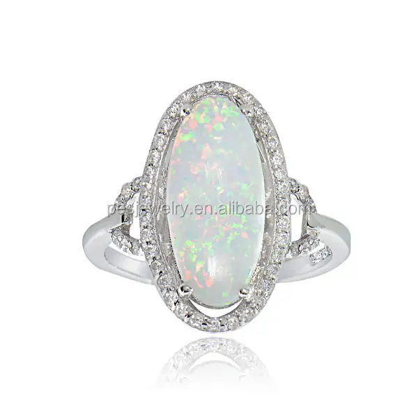 Perhiasan Fesyen PES! Cincin Oval Zirkonia Kubik Opal Putih/Biru Alami