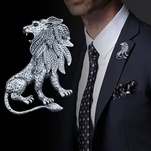 2020 High-end-männer anzüge brosche pins neue ankunft großhandel custom-made gold silber lion brosche tier brosche