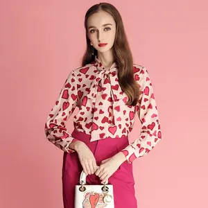 Benutzer definierte Label Bow Collar Fashion Shirt Chiffon Bluse Frauen 2019