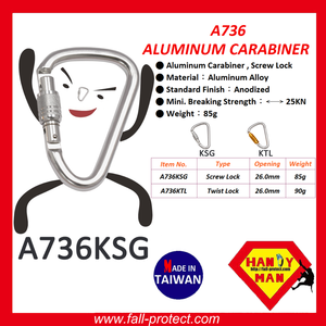 คาราไบเนอร์รูปตัว D อลูมิเนียม A736KSG แบบเกลียวล็อค รับน้ำหนักได้ 25kN สำหรับการเชื่อมโยงและโรยตัวลง - Product Image 2