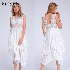 Design <span class=keywords><strong>de</strong></span> mode Robe pour les Femmes 2018 Sans Manches et <span class=keywords><strong>Dos</strong></span> <span class=keywords><strong>Nu</strong></span> Couche Robe Blanc Dentelle pour <span class=keywords><strong>femme</strong></span> - Product Image 2