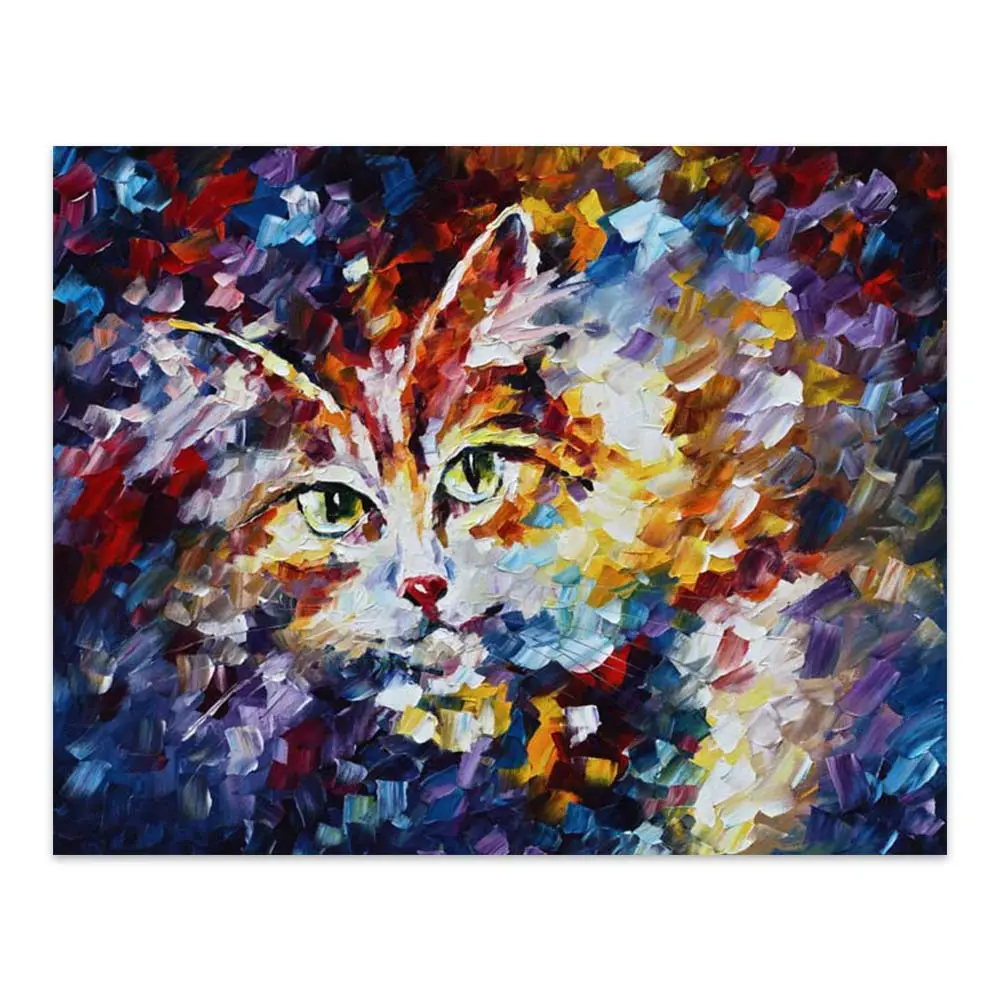 Handmade abstract cartoon animal cat knife thick oil painting for kids room