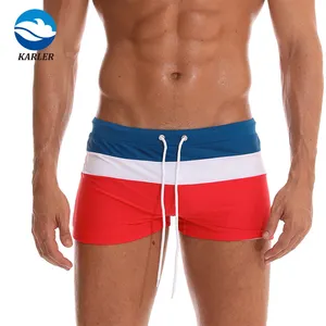 男性用のカスタム通気性ポリアミドストライプカスタムメイド水泳パンツ