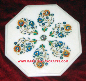 โต๊ะกาแฟขัดเงาหินอ่อนสีขาวดีไซน์พิเศษและโบราณรูปทรงแปดเหลี่ยม - Product Image 1