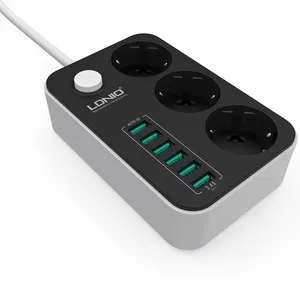 LDNIO-prise ue SE3631, 3 sorties + 6 Ports de chargement USB, powerbank, prise de bureau, avec rallonge 1.6m, original