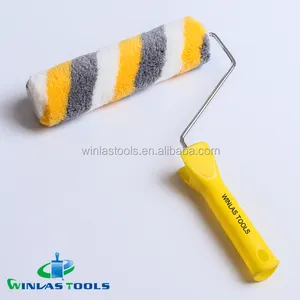 wide stripe yellow gray white paint roller with handle