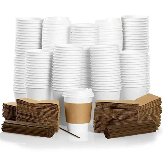 Одноразовые кофейные чашки оптом 12 унций кофейные чашки с крышкой экологически чистый белый бумажный стаканчик