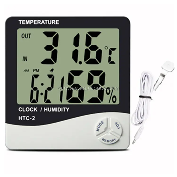 Higrometer HTC-2 Dalam Ruangan LCD, Pengukur Temperatur dan Kelembapan Ruangan Luar Ruangan