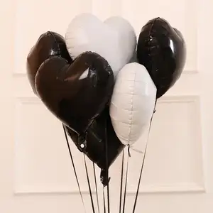 Balões laminados de alumínio, balões de alumínio preto e branco de 18 polegadas, coração e estrelas, suprimentos de celebração para festas