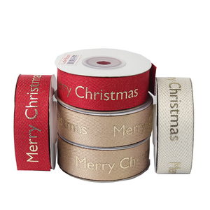 Customised logo Xmas Gift Herringbone Grosgrain Print Cotton <strong>Ribbon</strong> <strong>Thick</strong> Satin <strong>Ribbon</strong> Gold Leaf <strong>Ribbon</strong> - Product Image 5