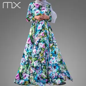 新款婚纱Abaya花卉设计摩洛哥卡夫坦时尚迪拜新娘长袖穆斯林礼服