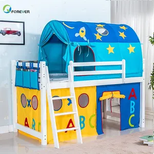 Giường Ngủ Trung Bình Loft Giường Trẻ Em Gỗ Thông Với Lều Vải