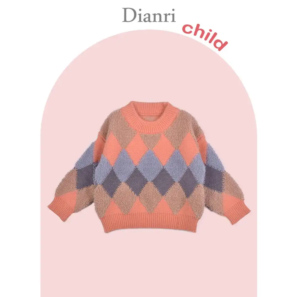 Baby unisex winter chunky knit warm diamond patroon geweven zoom jacquard trui gebreide trui kinderen