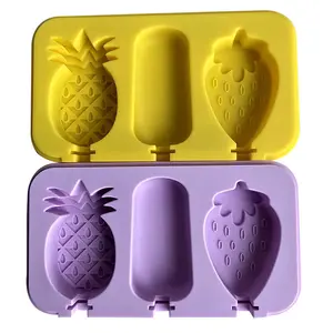 P0937 stampo per gelato a forma di frutta a forma di ananas in silicone senza BPA con bastoncino e coperchio