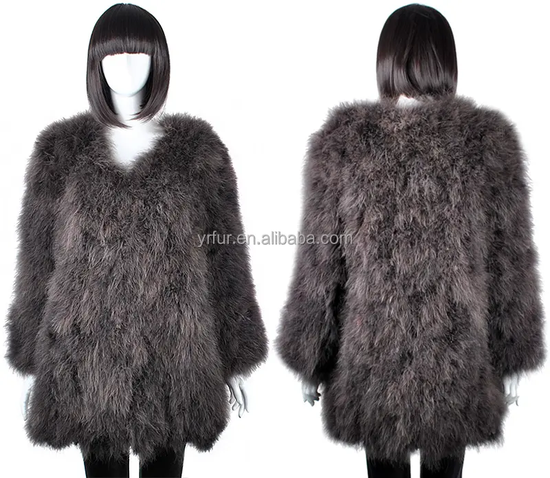 YR500 Fashion Style Feather coat/ Women Turkey Feather Overcoat