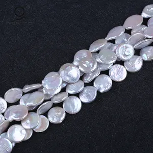 AA 15-16mm Natural White Coin Shape Pearl String Freshwater Pearl