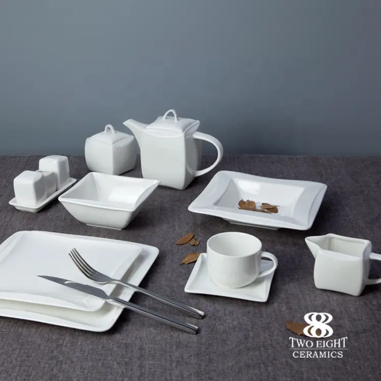 Vierkante goedkope platen porselein servies set vierkante servies sets