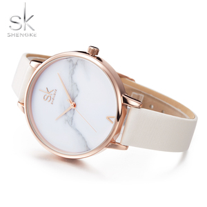 Orologio da <span class=keywords><strong>Donna</strong></span> Shengke di Alta Gamma, Cinturino in Pelle, Movimento al Quarzo, Design Sottile e Casual, Quadrante Effetto Marmo SK - Product Image 4