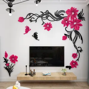 Pegatinas de flores tridimensionales acrílicas para decoración del hogar, pegatinas creativas de pared para sala de estar, bricolaje