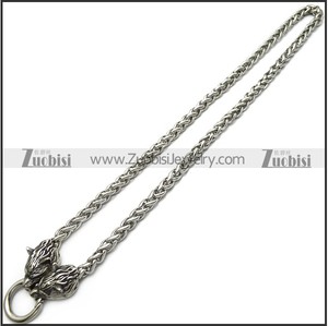 Trendsetter Rock Silver Gravé Mordant Dominateur Double Loups Épais Chaîne <span class=keywords><strong>Gourmette</strong></span> Collier Élégant En Acier Inoxydable pour Cadeau - Product Image 3