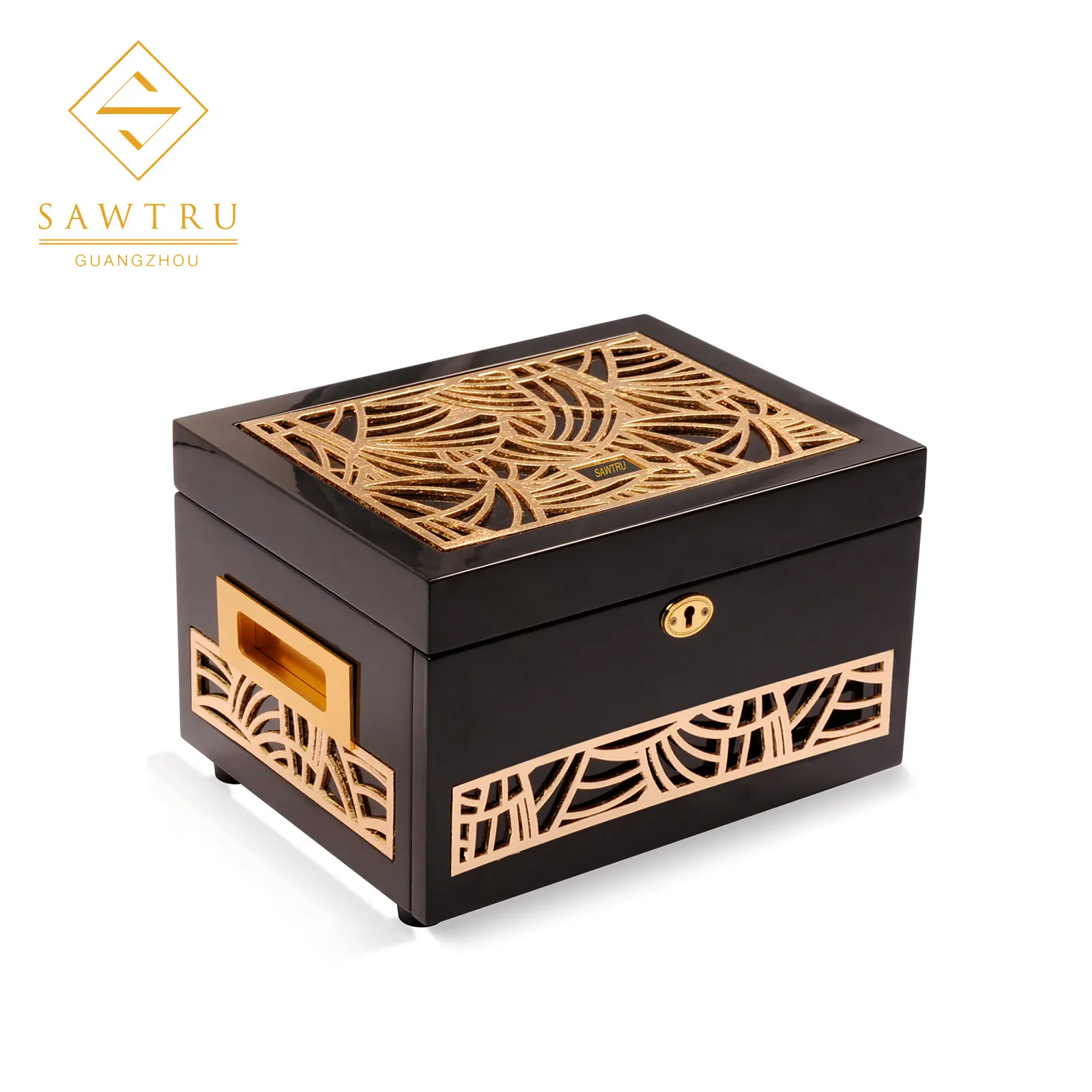 Portagioie di lusso scatola portaoggetti in legno con incisione in lamina d'oro