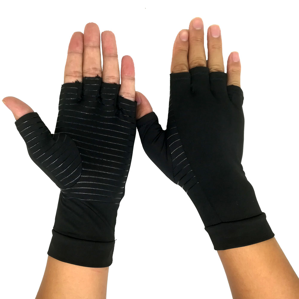 Copper Compression Gloves Fingerless Carpal Support Hand Wrist Brace Pain Relief