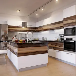 Простой дизайн, деревянный кухонный шкаф из ПВХ, кухонный шкаф с островками