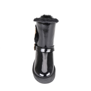Bottes d'hiver en fourrure de neige <span class=keywords><strong>pour</strong></span> femmes doublées de laine en cuir de vachette noir imperméable et durable bon marché - Product Image 2
