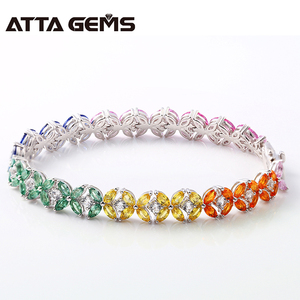 Plata esterlina 925 Multicolor forma de hoja de marquesa de zafiro pulsera de tenis de novia compromiso joyería de la boda - Product Image 1