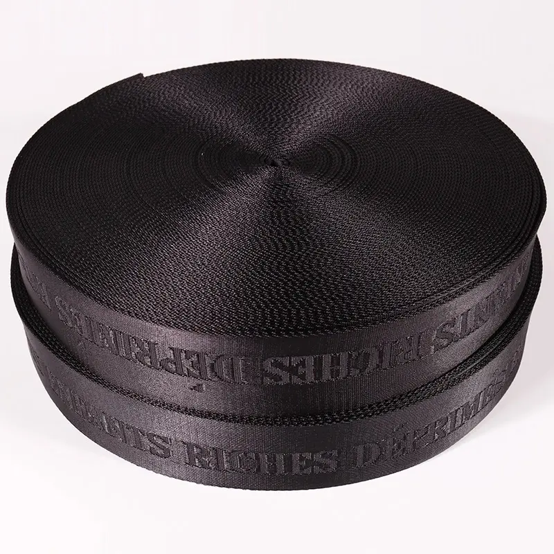 Correia de ombro de nylon de 38mm, cor preta, tecido de jacquard, com logotipo personalizado