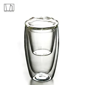 Стеклянная чашка ручной работы с двойными стенками, 450 мл