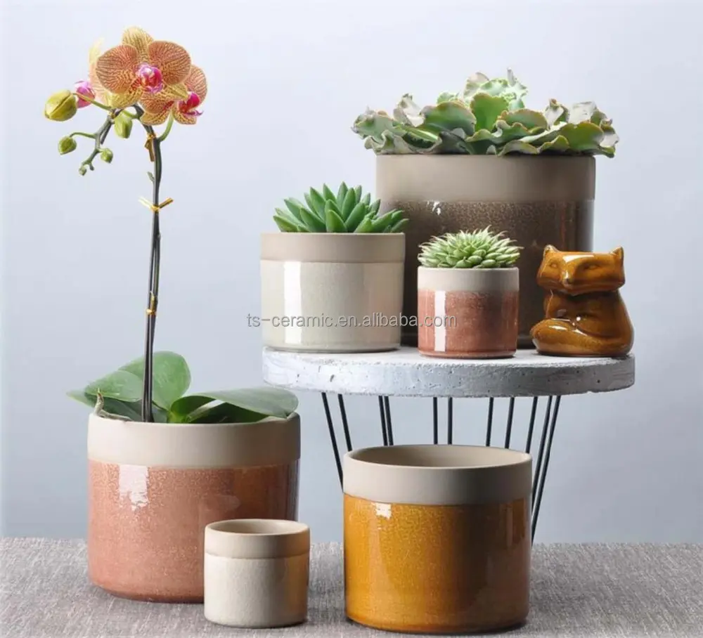 Casa e giardino moderno crackle smaltata da tavolo a buon mercato di ceramica vasi di piante rotondo fioriera vaso