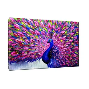 Pintura al óleo de pavo real sobre lienzo, pintura acrílica hecha a mano