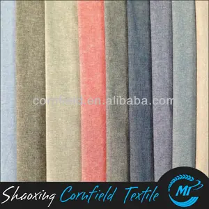 100% Benang Katun Dicelup Kain CHAMBRAY untuk Kemeja Eropa Kain Poplin Anyaman Polos Sgs Dicetak Shaoxing Cina Lembut dan Nyaman