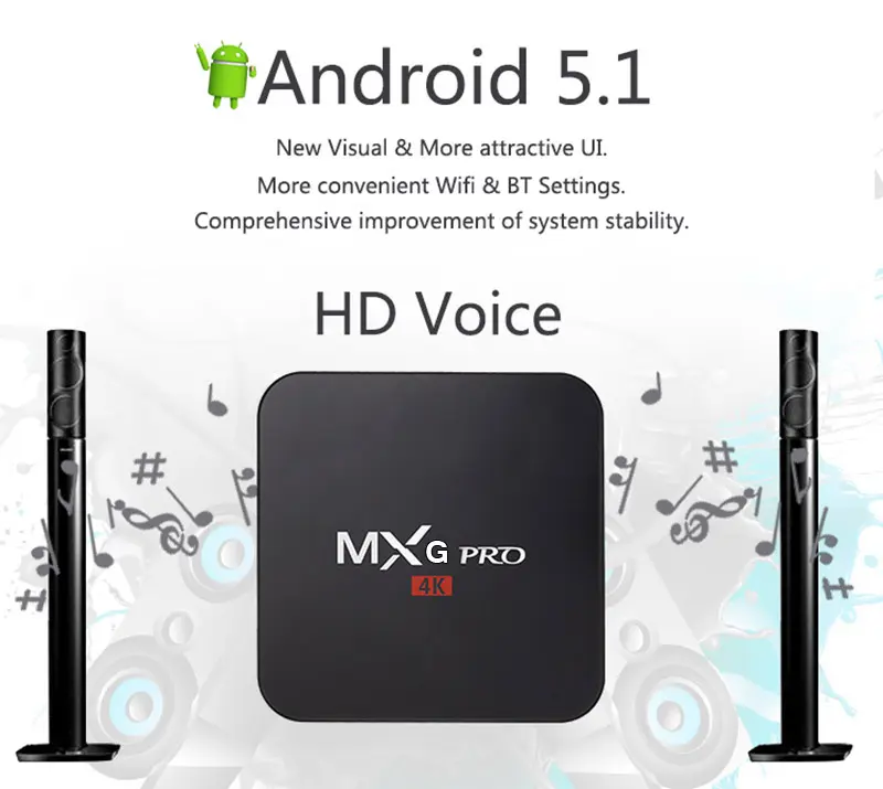 Marca nuevo MXG pro box android 5.1 smart tv box MXG PRO reproductor de medios de comunicación libres