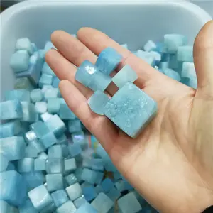 Beautiful High Quality Well Polished Aquamarine Cube Gravel Gemstone Pebbles for Home Decoration