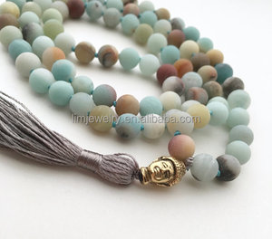 <span class=keywords><strong>Collana</strong></span> di Mala con perline 108 personalizzata 8mm Amazonite opaca a mano con motivo a sfera alla moda buddista stile bohémien - Product Image 1