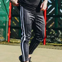 ใหม่สีดำ pinstripe joggers ผู้ชาย slim fit cropped - joggers fast แฟชั่น joggers กางเกงที่กำหนดเอง