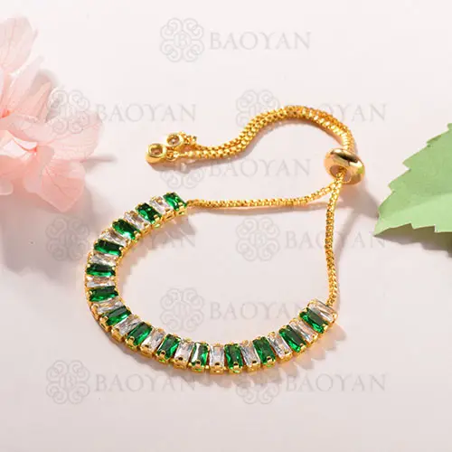 BAOYAN Gold Plated Adjustable Mixed Red Black Emerald White Zirconia Gemstone Bracelet Tennis Bracelet