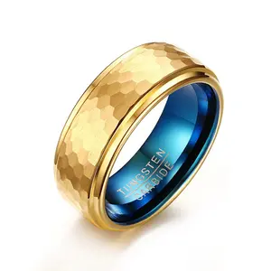 Sieraden Fabriek Vrouwen Blauw En Verguld Gehamerde Wolfraam Ring