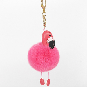 Yongze conejo bola llavero con el oído piel monstruo peludo llavero flamenco pompom bolso Faux fur furry Ball llaveros mujer - Product Image 3