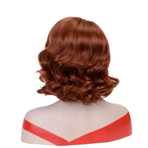 Parrucche Sintetiche Corte Ricci Marroni e Rosse Stile Bob, Ondulate, Prodotte in Cina, Popolari, Vendita all'Ingrosso per Donne - Product Image 4