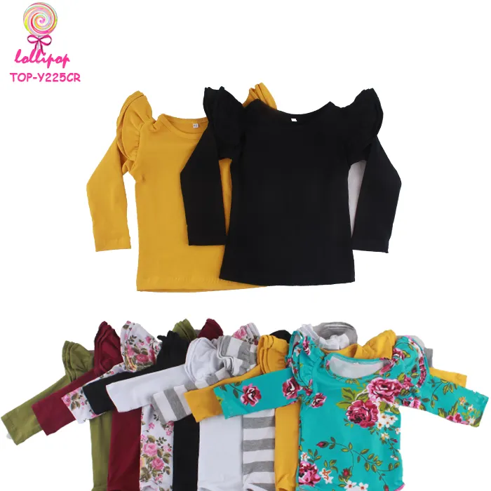 Wholesale Triple Ruffle Kids Clothes Boutique Flutter Sleeve Girls Tops Soft Cotton Toddler Girls Flutter Sleeve Ruffle Shirt