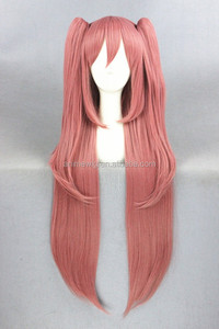 วิกผมสีชมพูยาวตรงยาว90ซม. วิกผมคอสเพลย์อะนิเมะสังเคราะห์มีหางม้าสองตัว - Product Image 3
