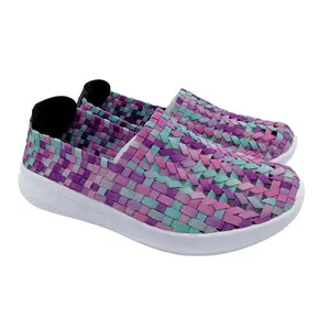 Multicolor elastische bovenste weave riem geweven wandelschoenen voor dames en vrouwen