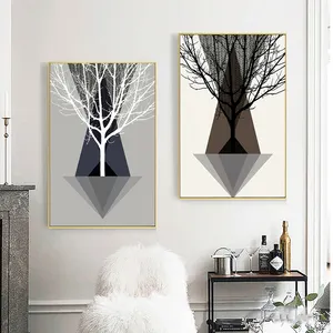 Modern custom Picture Scenery Art Black White Tree Painting 2 pannelli stampe su tela per la decorazione dell'hotel