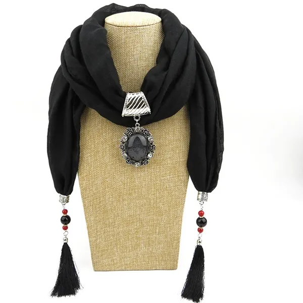 RM13 Fashion Women's Elegant Charm Tassels Rhinestone Decorated Jewelry Pendant Necklace Scarf with beads pendant