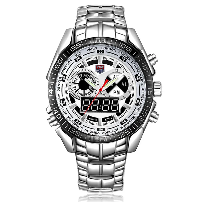 TVG 486 Men Quartz Digital Watch Most Hot Design Band Changeable Watch Dual Display Chronograph Function Wrist Watches