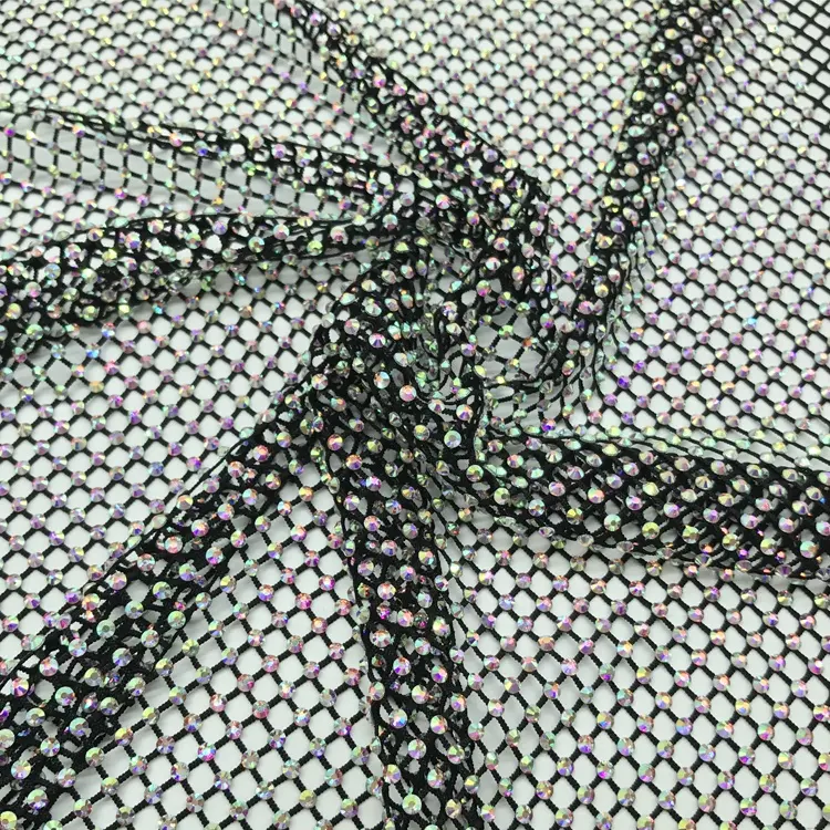 Rede de stretch de cristal elástico brilhante, rede de malha de tecido para materiais de roupas