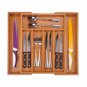 Bamboo Expandable Cutlery Organizer Tray Utensil Organizer for Drawer Utensil and Silverware Holder and Cutlery Tray